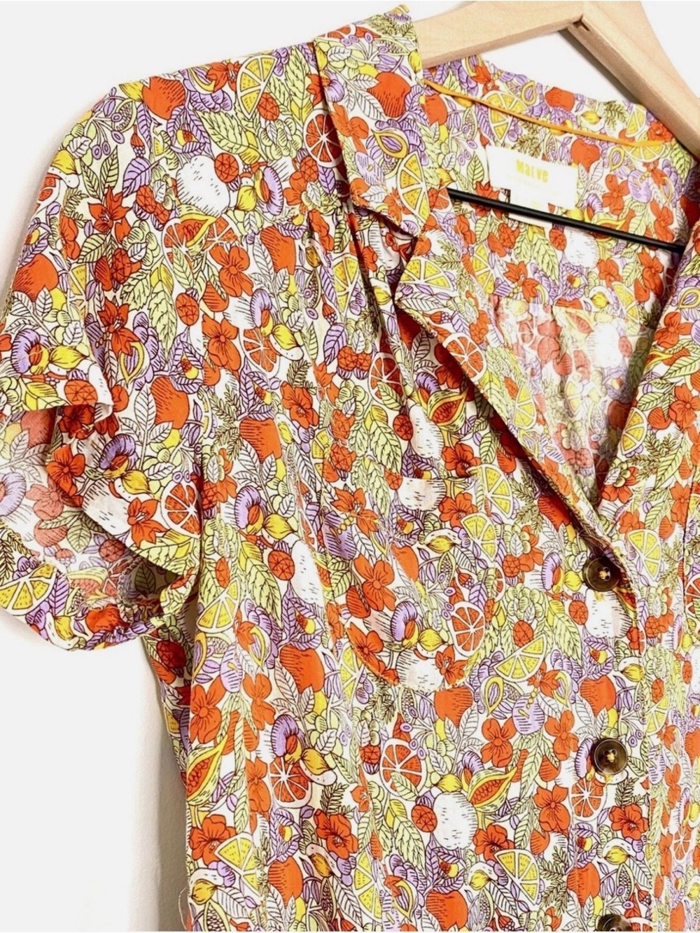 Anthropologie Maeve Women’s Size US 6 Button Down Shirt Citrus Floral - Picture 6 of 7